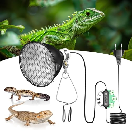 GlowUp Lámpara Tortugas Reptiles E27 con Regulador y Temporizador, 100W Soporte para Lámpara de Terrario para Bombillas de Calor UVA UVB,Infrarrojos(Sin bombilla