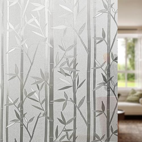 Vinilos para Cristales Ventanas 110 x 1000 cm Efecto Esmerilado, Anti-UV, Privacidad Total, Fácil de Instalar Fensterfolie Blickdicht Fensterfolie para Baño Cocina Oficina, Bambú