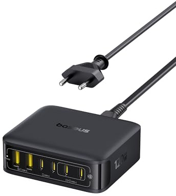 Baseus USB C Ladegerät 120W Netzteil GaN 6-Port Ladestation PD Charger 65W Schnellladegerät mehrfach für Desktop kompatibel mit iPhone 17/16/15 Serie, MacBook Air, Galaxy, iPad, und mehr