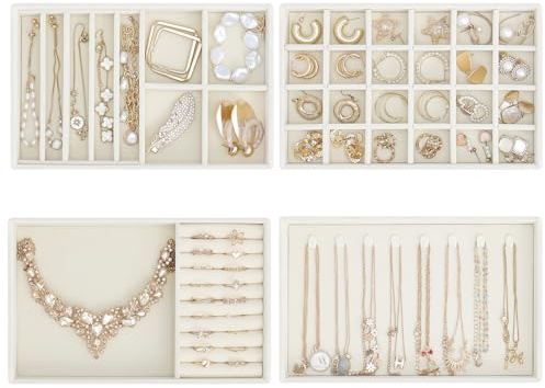 ProCase Bandejas Organizadoras de Joyas Apilables para Cajones, Insertos de Cajón para Joyas Contenedor Expositor Almacenamiento para Pendientes Collar Anillos Pulsera con Divisores Extraíbles -Beige