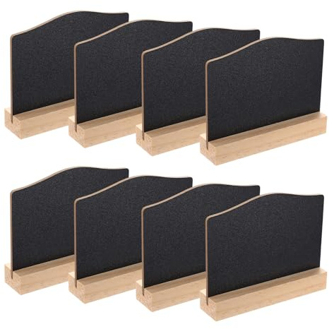 8 mini lavagne con supporto in legno, mini lavagne a gesso, mini lavagne, piccole lavagne, cartelli da tavolo per alimenti per buffet, bar, feste, numeri da tavolo (10 x 7,5 cm)