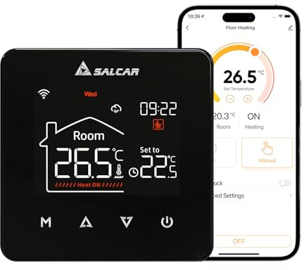 SALCAR Termostato WiFi Smart para calefacción por Suelo Radiante eléctrico programable Tuya termostato para Suelo Radiante, regulador de Temperatura 230 V con LCD Digital V4W.716 16 A
