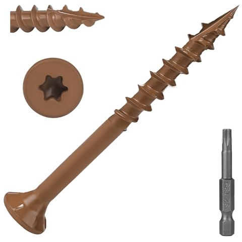 HKDZ 70Pcs #8 x 2 Heavy-Duty Brown Decking Screws, Outdoor Torx Drive Wood Screws with Rust Resistant Coating, T25 Torx Bit, for Timber Fence Deck