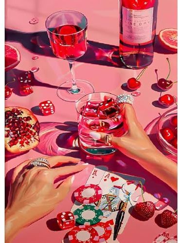 Naimoer Diamantmålning, rosa poker 5D diamantmålningsbilder, vintage rosa diamantmålningsset för vuxna och nybörjare, gör-det-själv mosaik, pysselset för hem, väggdekoration, 30 x 40 cm