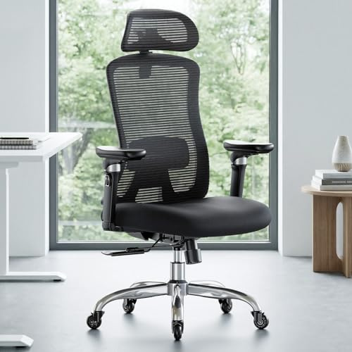 Marsail Silla Escritorio Ergonomica con Apoyabrazos 6D, Respaldo Ajustable en 3D, Asiento Deslizante, Soporte Lumbar y Bloqueo Inclin en 4 Posiciones–Silla Alta y Reforzada con Capacidad 150 kg, Negro