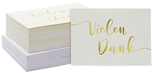 48 Dankeskarten mit Umschlägen, Vielen Dank, Goldfolien-Schrift, DIN A6, Weiß