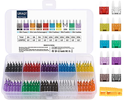 URAQT 120pcs Auto Standard Blade Fuses - Replacement Kit with Storage Case & 10 Types (2A-35A) Car Fuse