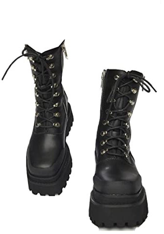 AORUIDA Botines con Cordones para Mujer Plataforma de cuña Motero Militar de Combate Botas Botas de Nieve,Negro,39 EU
