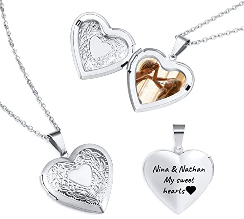 OTXIXTO Collana con Medaglione di Cuore Foto Personalizzata Ciondolo in Acciaio Inossidabile Pendente Argento Oro/Oro Rosa Gioielli Idee Regalo per Donna Mamma Nonna (Fiore)
