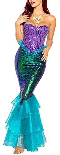 Edhomenn Robe Sirène Moulante Sans Manches pour Femmes - Costume Longue pour Halloween - Queue de Sirène - Costumes pour Adultes (A-Bleu, XL)