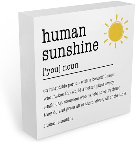 Sunshine Gifts Inspirational Office Supplies Human Sunshine Gift Decor White Wooden Box Sign Motivational Appreciation Gifts for Teacher Coworker Doctor Cubicle Accessories Home Table Decorations