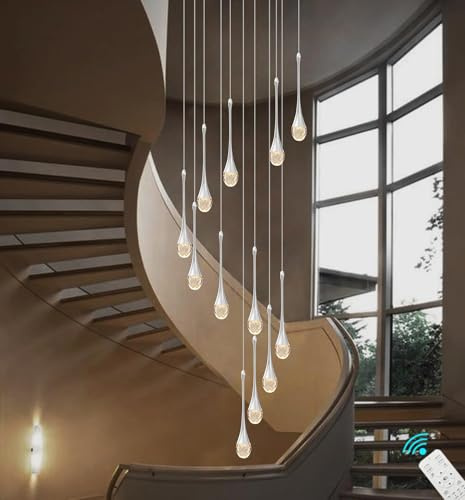 Lámpara De Araña De Cristal En Espiral Plateada,Lámpara Colgante Larga De Escalera LED Regulable De 3000-6000K,Lámpara De Techo De Candelabros De 12 Luces para La Villa,Escaleras,Entrada De Vestíbulo