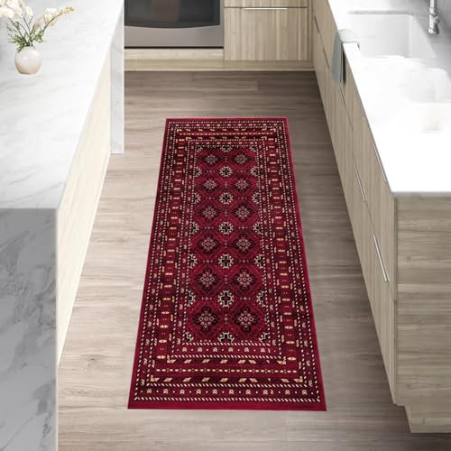 cozily® Traditional Oriental Hall Runner Rug, Tagab 60x220cm, Red, Washable With Jute Backing, Ideal For Hallway, Kitchen, Lounge And Living Room Rug.