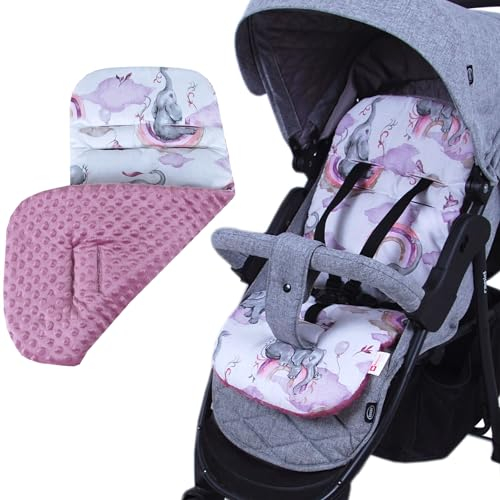 BabyLux SITZAUFLAGE für Kinderwagen Buggy Sitzeinlage Kinderwagenauflage (S125. Elefanten Rosa)
