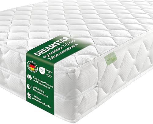 DREAMSTAR Ergo Flex XXL Duo 7-Zonen Matratze 180x200 cm | H3&H4 | Ergonomische Kaltschaummatratze | Hypoallergen & Antibakteriell | Bezug abnehmbar & waschbar | Öko-TEX® | (22cm, 180 x 200 cm)