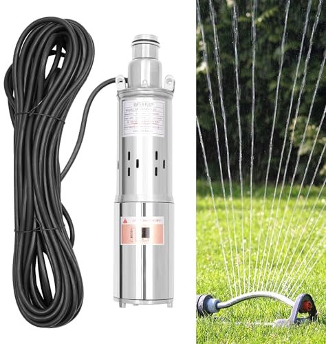 Bomba de Pozo Profundo Motor 180 W 1200 L/h, Bomba Sumergible agua Profundo de acero inoxidable 3000 rpm, Bomba de Agua Solar, Altura Máxima 20 m, Caudal 1,2 m³, IP68