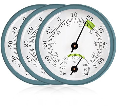 Lot de 3 thermomètres hygromètre 2 en 1 de précision pour l'intérieur et l'extérieur avec zones de confort colorées, hygromètre analogique, contrôle de la température ambiante (2)