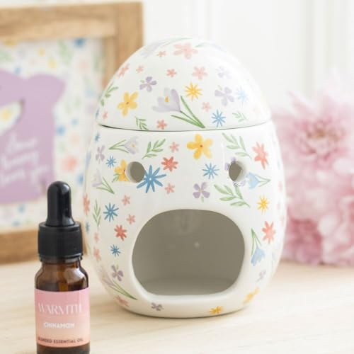 Quemador de aceite de huevo y calentador de cera con estampado floral de primavera