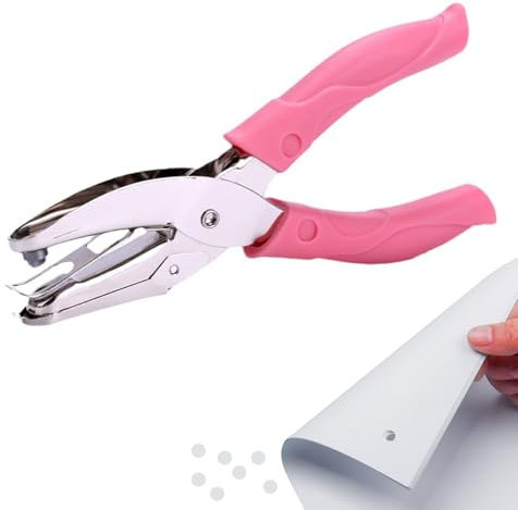 1.5mm Single Hole Paper Puncher, Pink Handle Hole Paper Punch Mini Punch with Soft Grip for Home Office School Supplies Craft Cards DIY Handmade Scrapbook Ticket Tags (Small Circle)