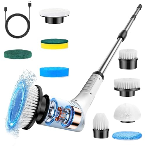 Scrubber Di Alimentazione Da Bagno - Detergente Per Doccia Elettrica, Pennello In Stile Cordless | Strumento Di Pulizia Della Maniglia Retrattile, Dispositivo Di Scrubber Di Superficie Ricaricabile, T