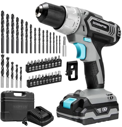 Cecotec Trapano a batteria CecoRaptor Perfect Drill, 20 V e 2000 mAh, velocità 1550 giri/min, coppia massima 46 Nm, 25+1 posizioni di coppia e 2 velocità di lavoro, autonomia di 60 min.