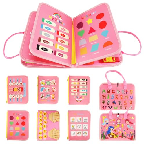 Busy Board for Toddlers Busy Book Montessori Toy Educational Preschool Sensory Board Quiet Baby Activity Book for Motor Skills Learning, Toys Travel for Plane Journey Car for 1 2 Years Old Boy Girl