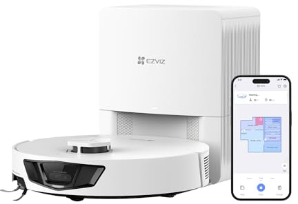 EZVIZ RE7 Edge Robot Aspirapolvere Lavapavimenti, Aspirazione da 13.000 Pa, Sollevamento Automatico, Navigazione LDS LIDAR & Laser, Spazzola 3-in-1 CutFree 3.0, Wi-Fi/Alexa