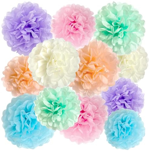 12 Pezzi Decorazioni Pompon, Decorazione Compleanno, Pompon Carta, Decorazioni per Feste, Ragazza, Colore, Decorazione Fiori Carta, per Feste di Compleanno, Festa di Nozze, Baby Shower
