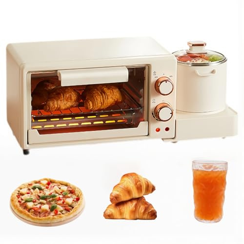 Macchina per la Colazione Multifunzionale 4 In 1, Macchina per Cuocere e Grigliare Tutto In Uno con Forno da 8 Litri/pentola per Cottura Profonda da 0,8 Litri, Vaporiera In Acciaio Inossidabile