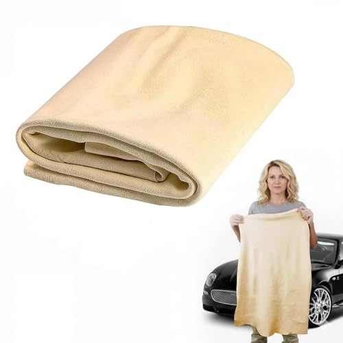 Chamois Leather For Cars, 70x40cm Soft Natural Shammy Leather Cloth, Shammy Leather Cloth For Car, Ultra Absorbent Scratch-Free Car Drying Cloth for Vehicle Care,Window Cleaning and Interior Detailing