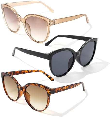 AHEZQILU 3 Pcs lunettes de soleil femme UV400, lunette de soleil femme rétro chic, lunette soleil femme œil de chat, lunette de soleil élégante pour conduite voyage plage été quotidien