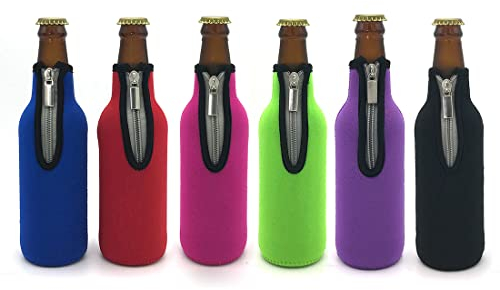 Wommty 330ML (11.6 Unzen) Neopren Isoliert Reißverschluss Bierflaschen Kühler Bier Flachmänner,Bier Dosenkühler,Bier Weinkühler,Bier Getränkekühler, Geburtstag, Outdoor Abendessen (6 Farben)