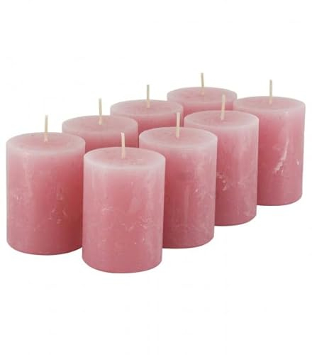 Rustikale Stumpenkerzen – 8 Stück - Wachskerzen/Rustickerzen/Adventskerzen Weihnachten (Antik Rosa, Klein: Höhe 8cm / Ø 6cm)