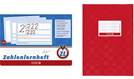Brunnen 1044041 Zahlenlernheft ZL (A4, quer, Lineatur ZL, 16 Blatt) & 104052524 Hefthülle/Heftumschlag (A5, Folie, mit Namensschild) rot