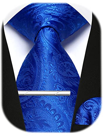 Enlision Mens Tie and Pocket Square Set Paisley Plaid Ties for Men with Tie Clip Business Formal Wedding Neckties Handkerchief Tie Pin Gift Sets