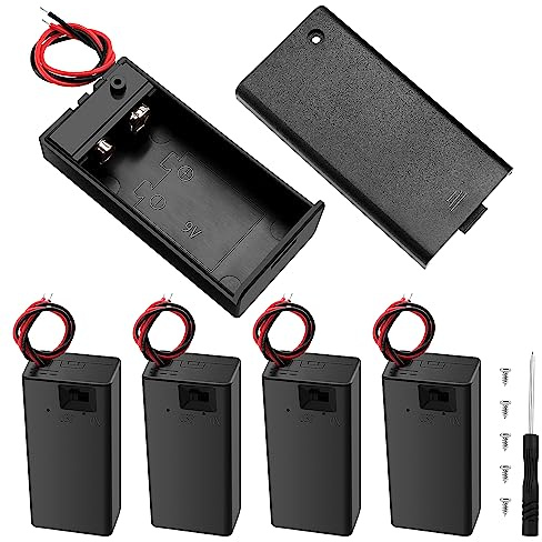 5 Stycken 9V Batterihållare, KUOQIY Plast 9 Volt Batterihölje med Lock ON/Off Trådledning, 9V Batteri Förvaringslåda för CCTV, Motor, Magnetventil, LED-band, med Skruv och Skruvmejsel