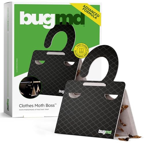 BugMD Clothes & Pantry Moth Traps (6 Count) – Sticky Glue Pheromone-Based Repellent for Closets, Cabinets & Wardrobes – Non-Toxic - Black