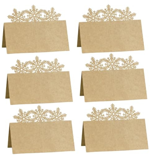 60Pcs Kraft Place Name Card Name Table Dinner Seat Hollow Snowflake Pattern | Number Card Greeting Writable Printable Foldable Wedding Party Birthday Club Canteen Restaurant Easter Christmas Decoration