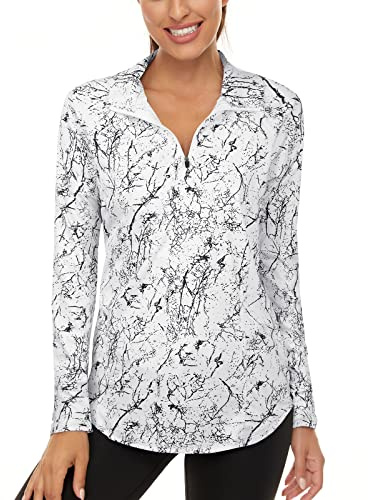 Akiooue Running Tops for Women UK Long Sleeve, Ladies Golf Tops UPF 50+ Sun Protection Sports Tops Womens 1/4 Zip Up Gym Tops Womens Workout Cycling Fitness Tennis Pullover Tops