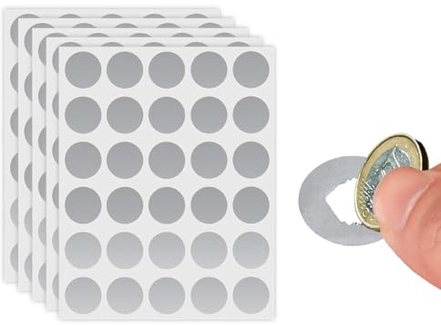 KAPSING 150 Piezas Etiquetas Adhesivas para Rascar, Pegatinas Redondas Plateadas para Tarjetas de Rascar de 25 mm, Pegatinas para Rascar, para Bodas