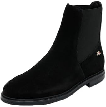 Tommy Hilfiger Damen Chelsea Boots Flag Suede Flach, Schwarz (Black), 38