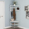 VEDECASA White Coat Rack with Shoe Storage Bench 4-Tier Coat Stand Freestanding Corner Coat Rack with 10 Metal Movable Hooks and Wooden Storage Shelves for Hallway Entrance Closet Bedroom