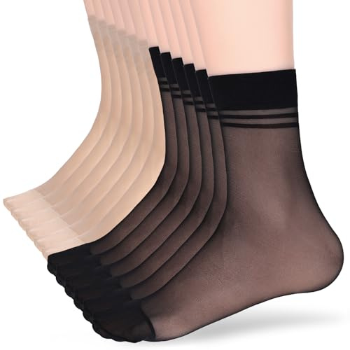 Telooco 12 Paia Calzini Ultrasottili Trasparenti da Donna in Nylon Sottile Con Dita Rinforzate - Traspiranti (Nero, Colore Pelle)