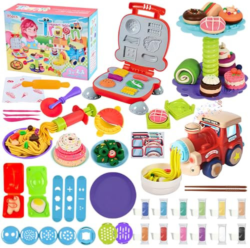 Zhwidnerso 85 Pcs Dough Tools Kit, Ice Cream Noodle Hamburger Maker Machine With Music, Kids Clay Molds Kitchen, for Kids 3 4 5 Years Boys and Girls Gift