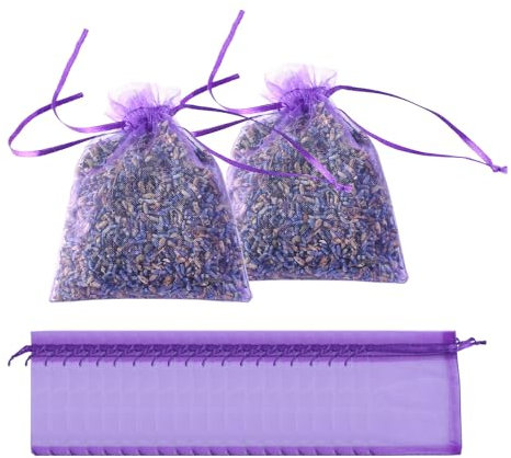 30 Pezzi Sacchetti Vuoti per Lavanda, 9x6.5cm Profumati con Nastri Viola Coulisse, Sacchettini Organza per Vestiti, Cassetti, Guardaroba, Auto (6g)