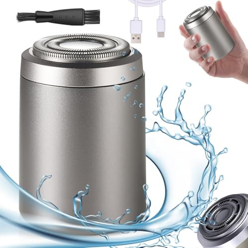 Rasierer Herren Elektrisch, Mini Tragbarer Elektrischer Rasierer Herren, IPX7 Wasserdichter Elektrorasierer Herren 2 in 1 Kabellos Rotationsrasierer für Gesicht Nass und Trockenrasierer (A#-Silbrig)