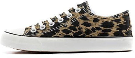 Zapatillas clásicas de lona con cordones, bombas informales, tenis casuales, leopardo negro, 46 EU