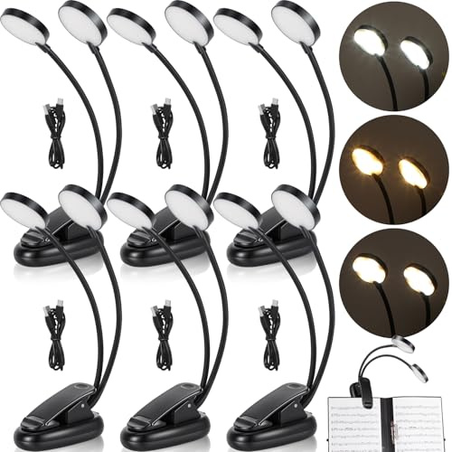Retisee 6 Pcs Music Stand Lights, 18 LED Clip on Piano Light, USB and AAA Battery Operated, Dual Head LED Book Reading Lamps, 3 Brightness Levels for Musician, Piano, Orchestra, Guitar