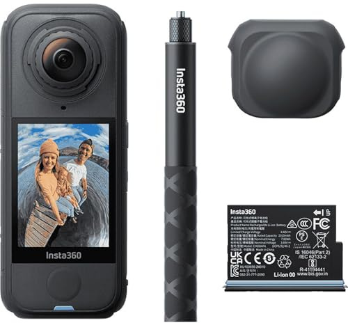insta360 X4 Air startpaket – 8K 360 graders actionkamera med utbytbara linser. Inc selfiepinne, linsskydd och extra batteri (2 st i kit)