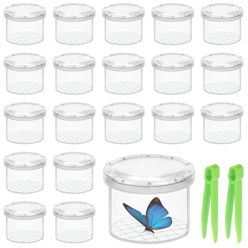 Xerteam 20 recipientes de lupa para niños con 2 atrapadores de insectos, kit de caza de insectos, visor de recogida de insectos, caja transparente para observar insectos, exploración de la naturaleza